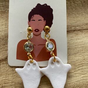 Gold and White Ghost Earrings